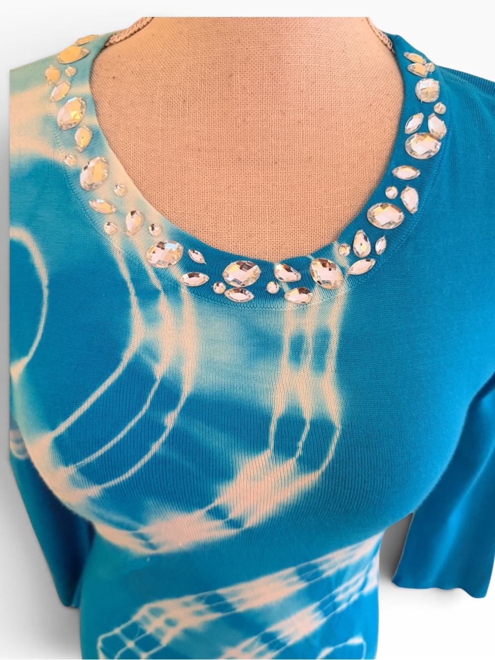 INC International Concepts Blue Swirl Tie-Dye Scoop Neck Long Sleeve Sweater S - Picture 3 of 9